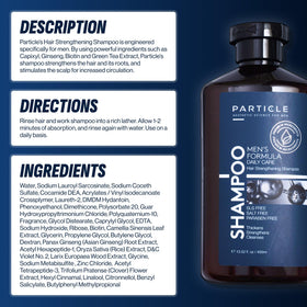 Particle shampoo on bathroom counter with towel conveying everyday grooming routine