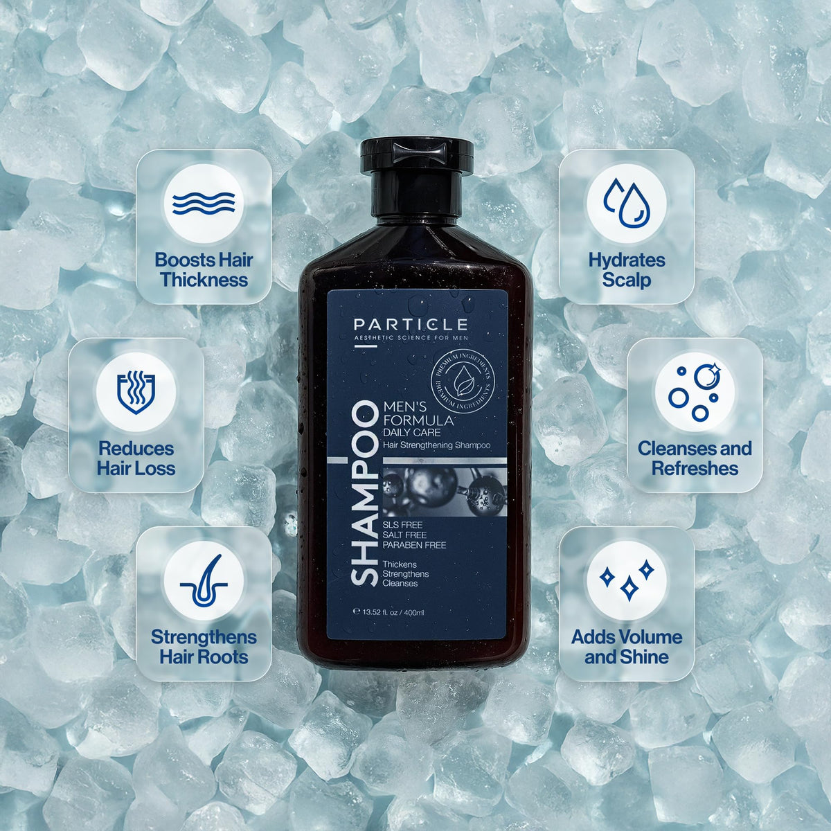 Particle label close-up highlighting ingredients list and clean packaging design benefit
