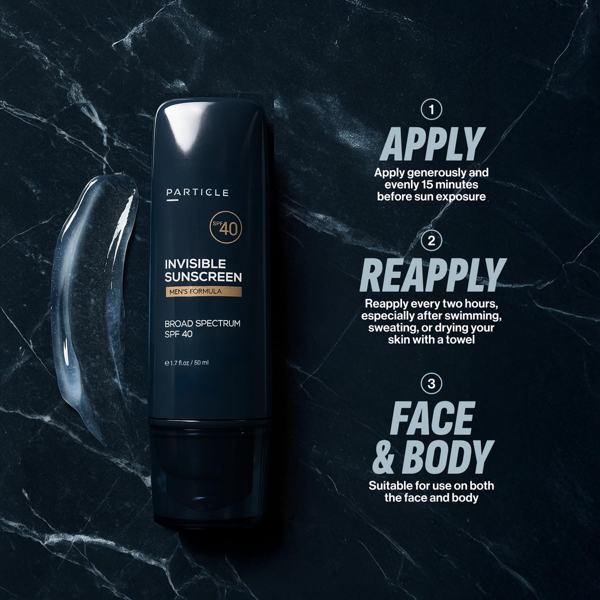 Particle sunscreen applied on bearded face for invisible, non-greasy wear