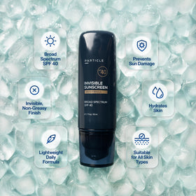 Particle sunscreen texture close-up showing lightweight, smooth finish