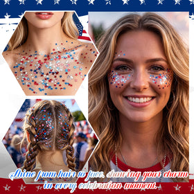 PASNOWFU hair highlight demo with glittered braid for festival‑ready red white blue accents