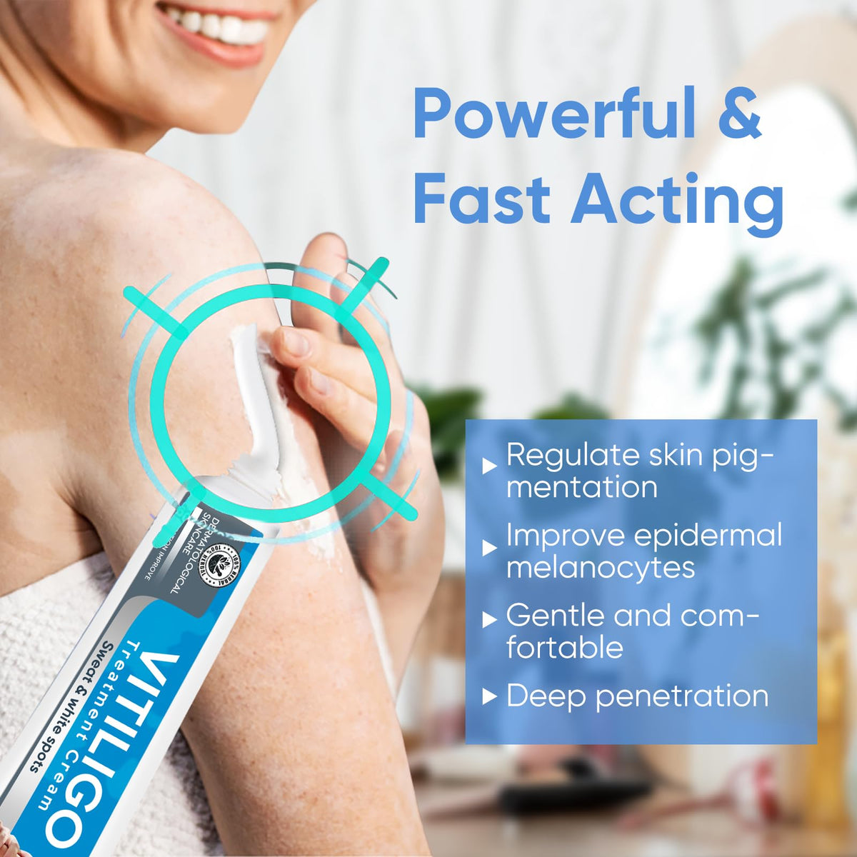 Pasobass application on forearm illustrating gentle massage and even coverage benefit