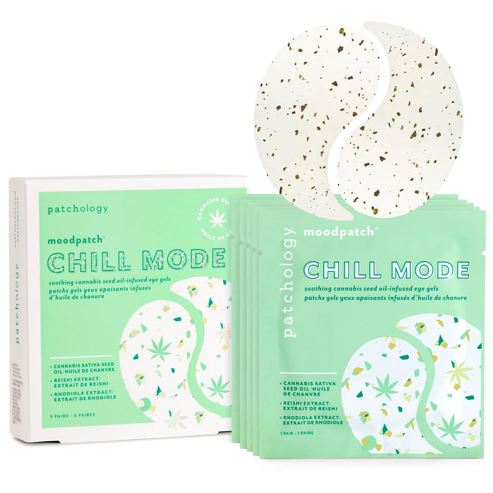 Patchology front packaging showing five-pair box and benefits