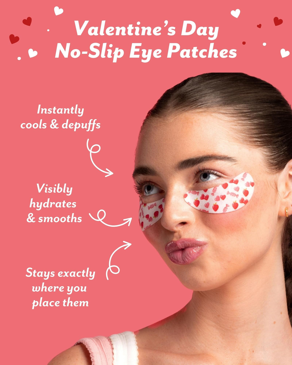 Patchology patches applied under eye demonstrating secure no-slip comfort