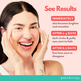 Patchology packaging label close-up, showing key ingredients and clarity