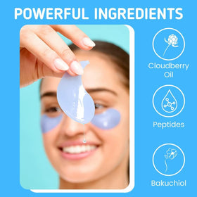 Patchology patches applied under eyes demonstrating soothing effect