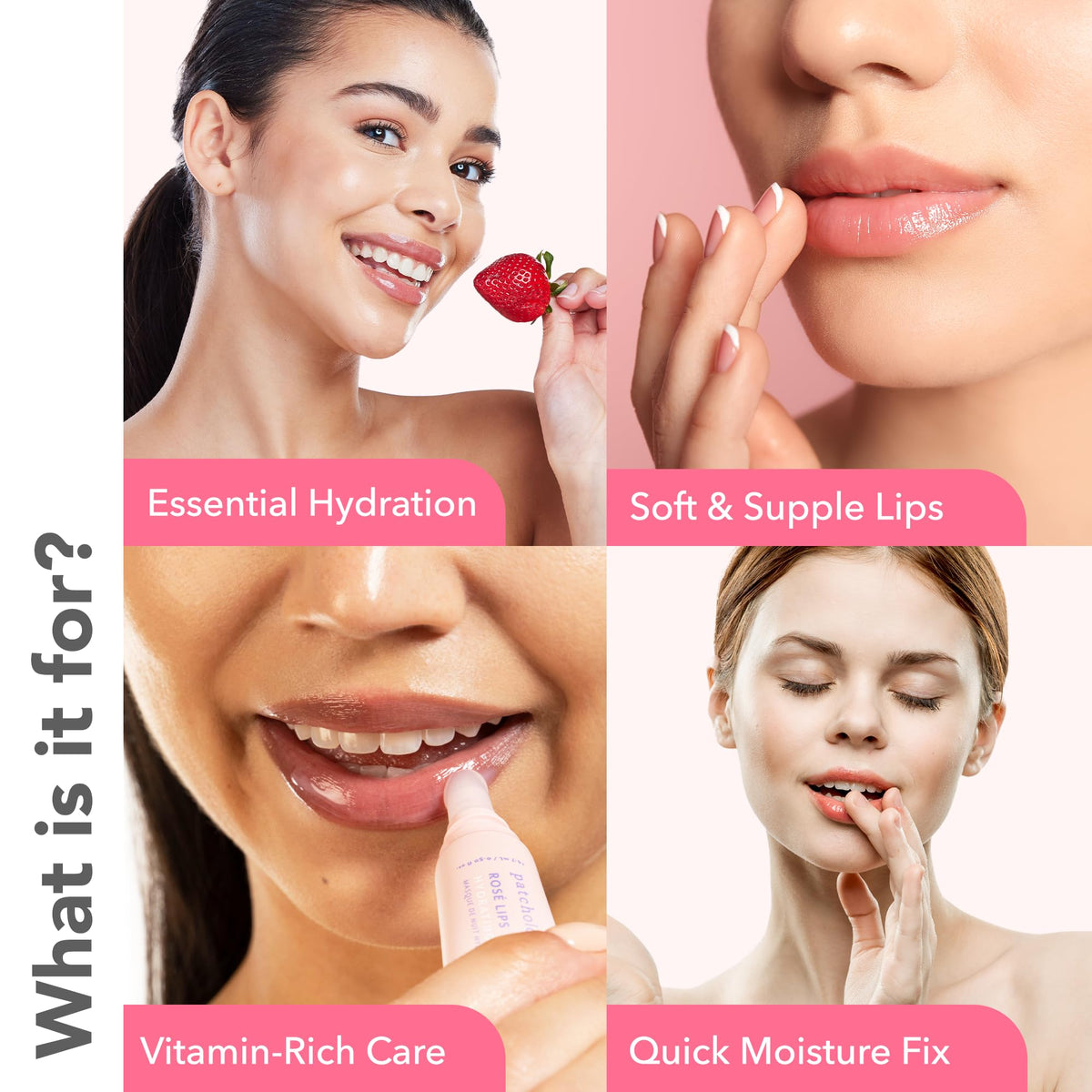 Patchology Rosé lip mask glossy gel texture illustrating hydration