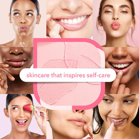 Patchology Rosé lip mask label closeup showing ingredient highlights and usage