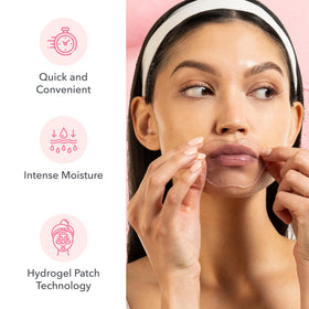 Patchology masks next to travel pouch highlighting portable, mess-free lip care on the go