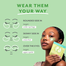 Patchology patches applied under-eye on model showing secure fit and quick refresh