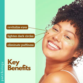 Patchology under-eye patches applied showing instant calming effect