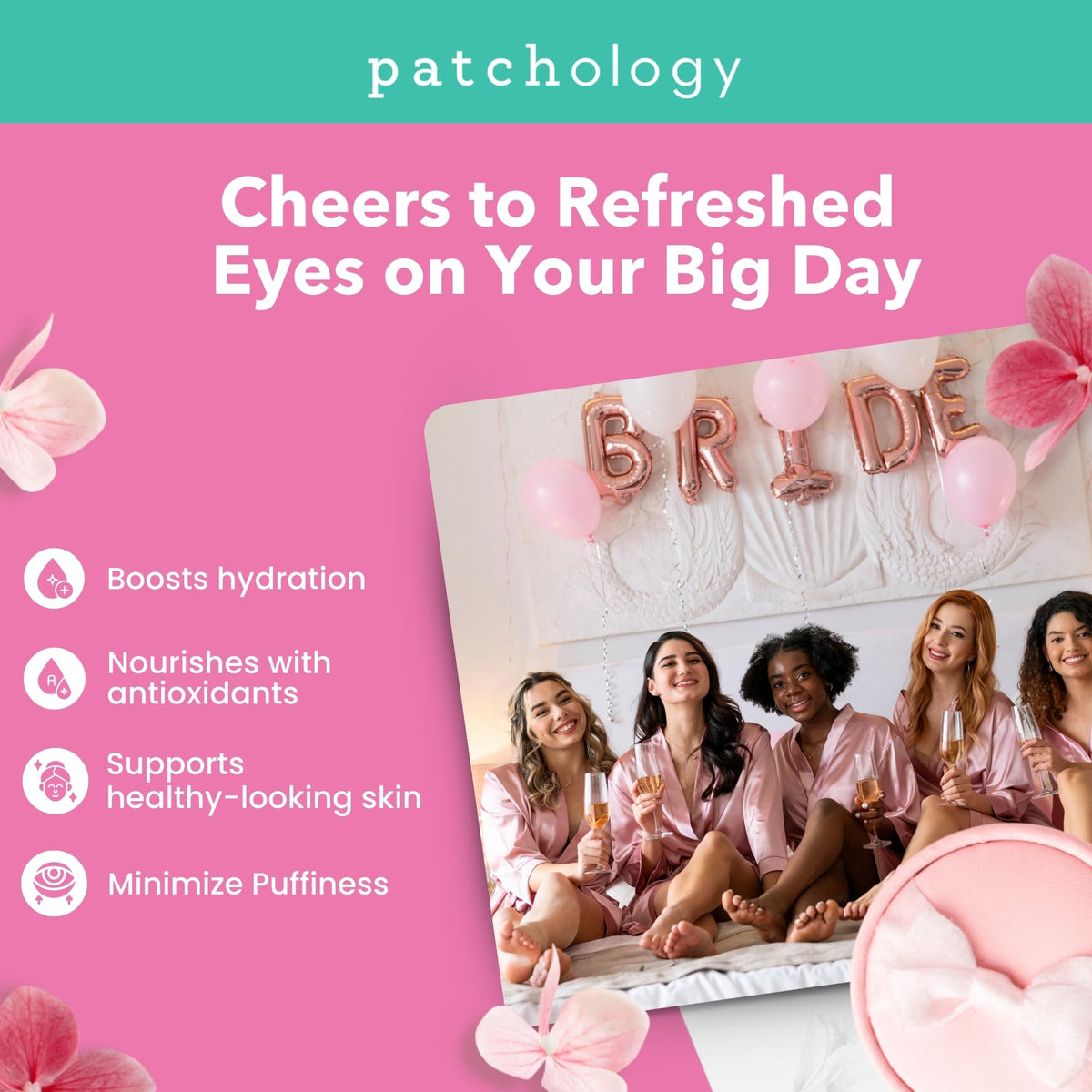 Patchology under-eye patch single close-up highlighting cooling hydrogel and quick application benefit