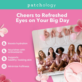 Patchology under-eye patch single close-up highlighting cooling hydrogel and quick application benefit