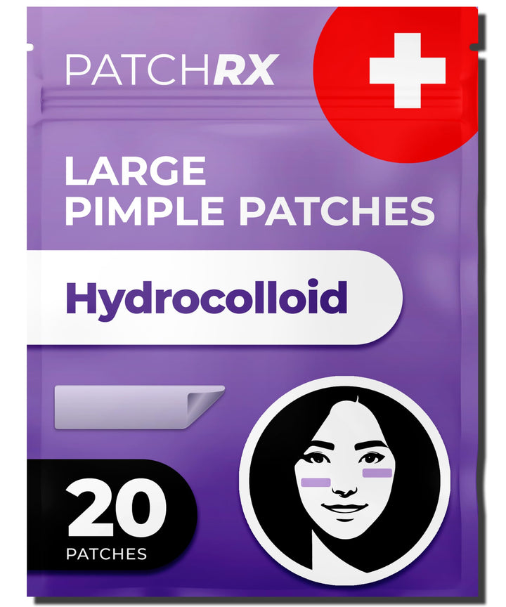 PatchRx front packaging showing 20-pack and benefits, clear protection