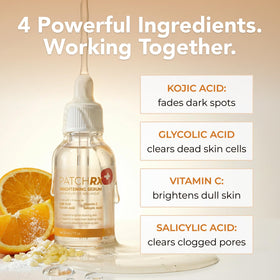 PatchRx ingredient label close-up showing kojic acid, turmeric, niacinamide benefits