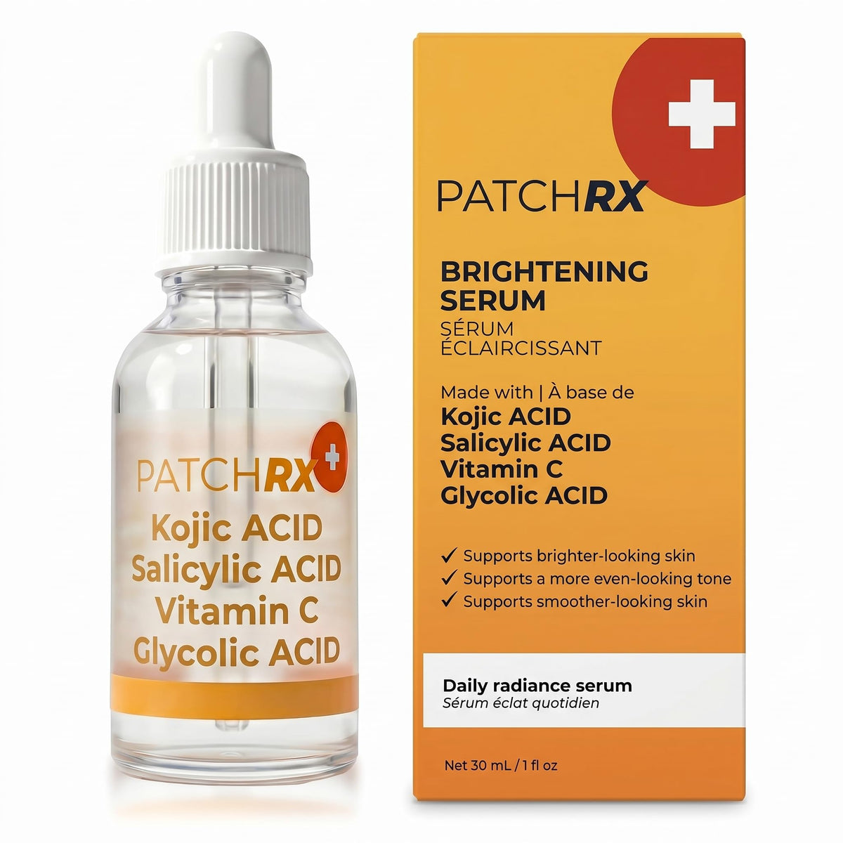 PatchRx front bottle view showing clean packaging and brightening focus