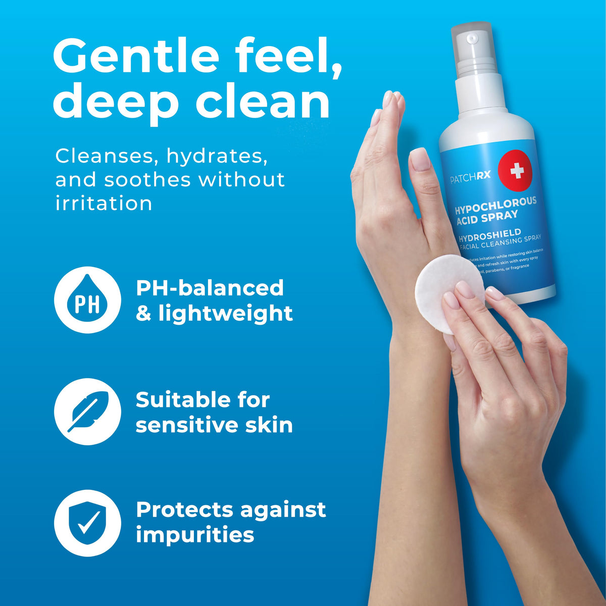 PatchRx mist settling on skin texture for gentle cleansing benefit