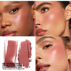 PATRICK TA blush applied on model cheeks demonstrating buildable cool mauve rose radiance