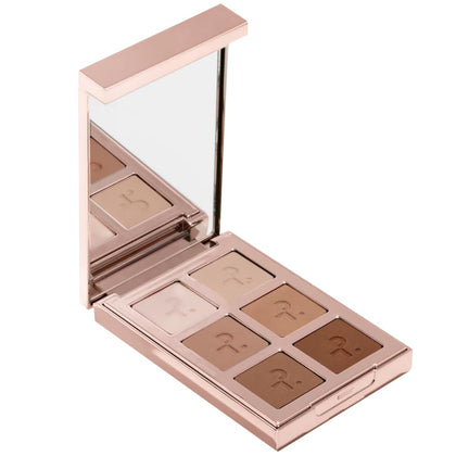 PATRICK TA palette front view showing six matte neutrals and compact travel benefit