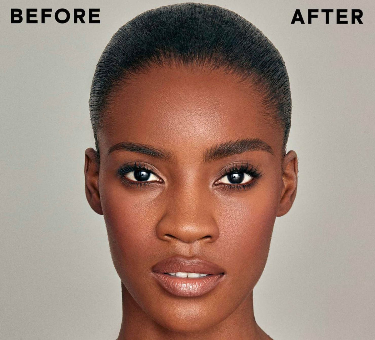 PATRICK TA before and after brows showing lifted laminated effect