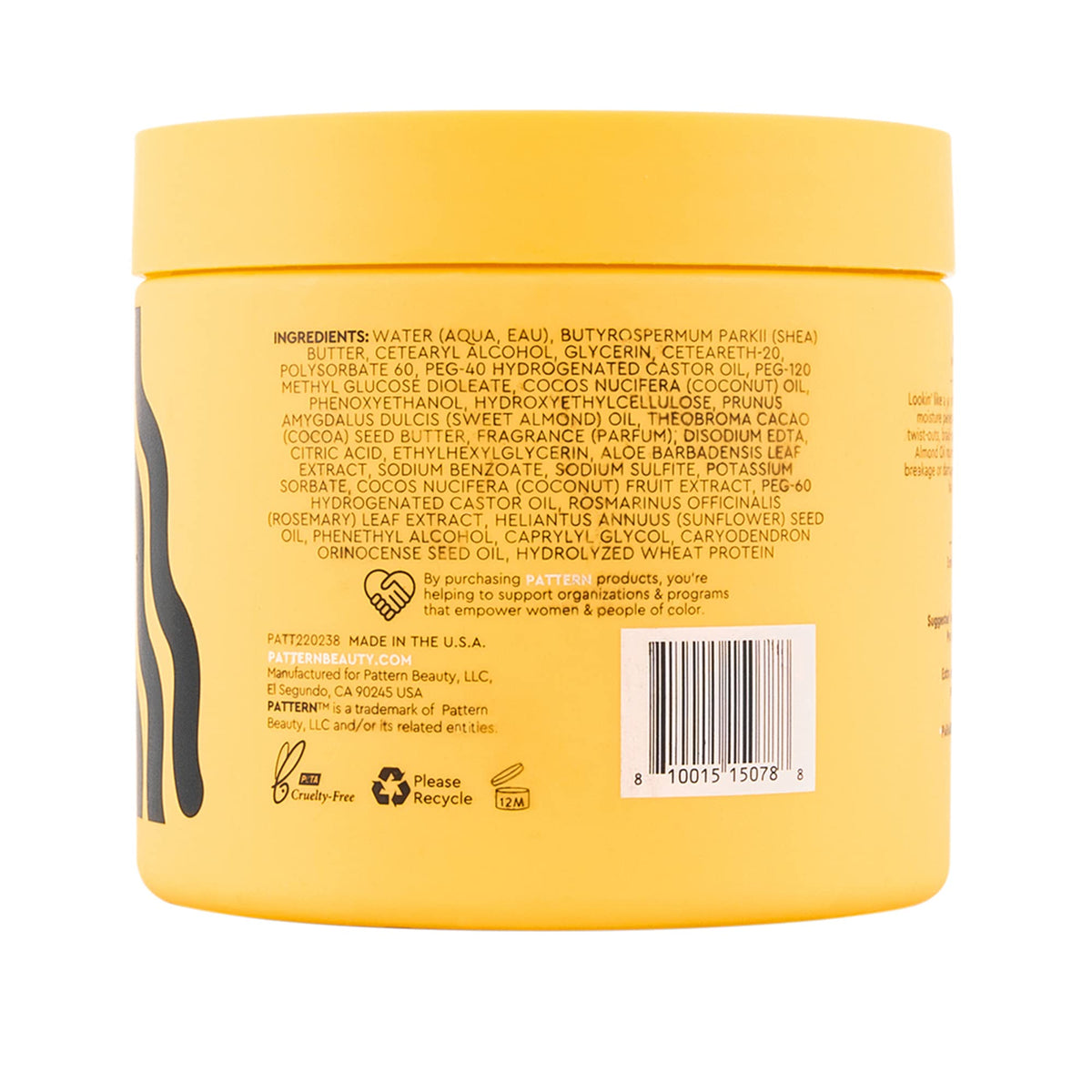 PATTERN Beauty label close-up displaying ingredient and formulation claims clearly