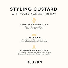 PATTERN styling custard swatch reflecting high shine and bouncy definition benefit