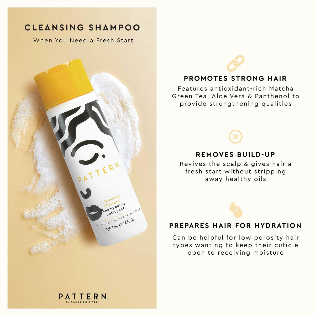 PATTERN shampoo foam texture in hand showing gentle lather benefit