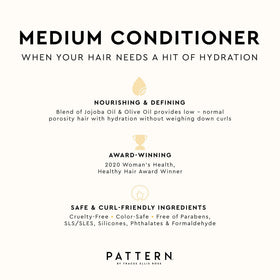 PATTERN creamy conditioner texture in jar showing rich slip and smoothness benefits