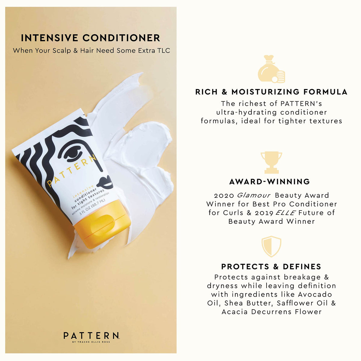 PATTERN pump and label close-up highlighting easy dispensing and clarity