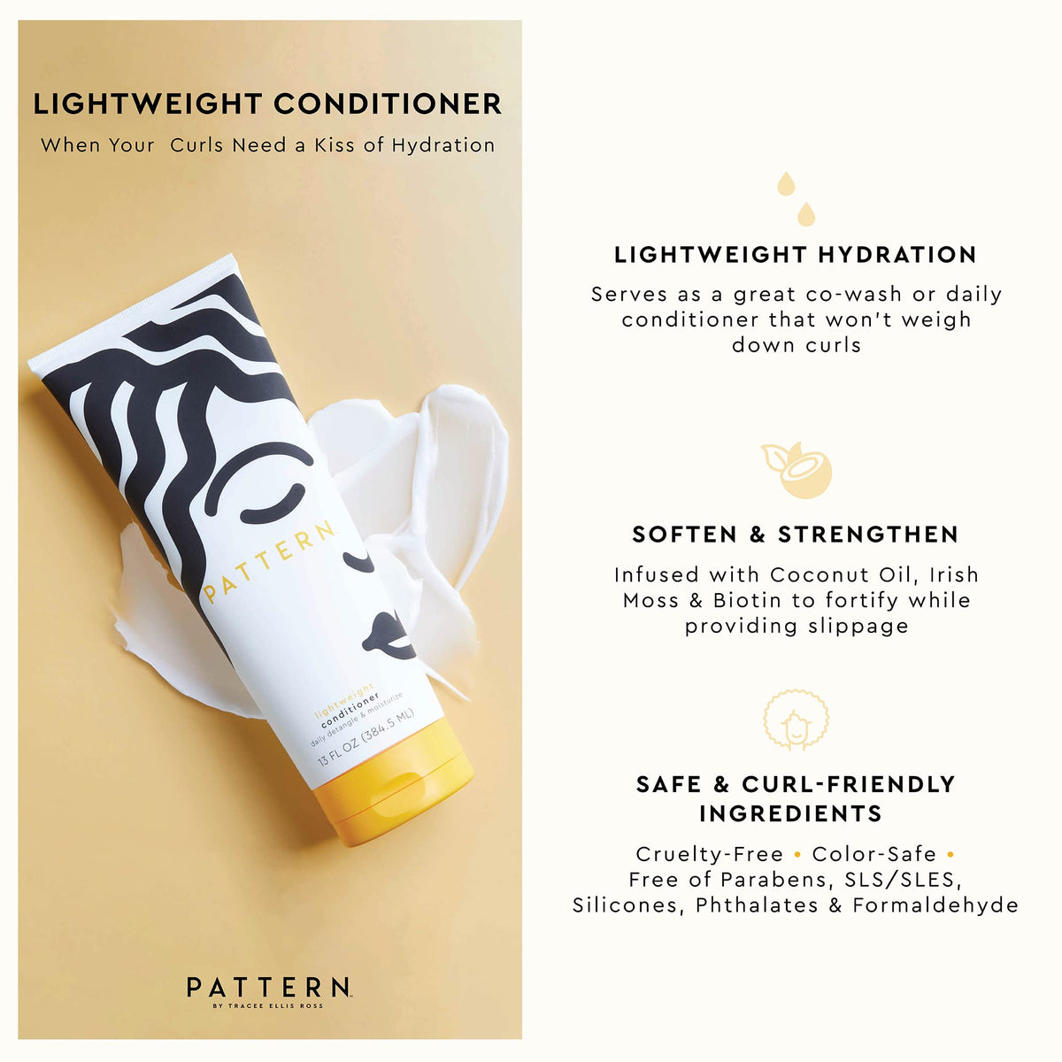 PATTERN creamy conditioner texture close-up showing smooth slip for easier detangling