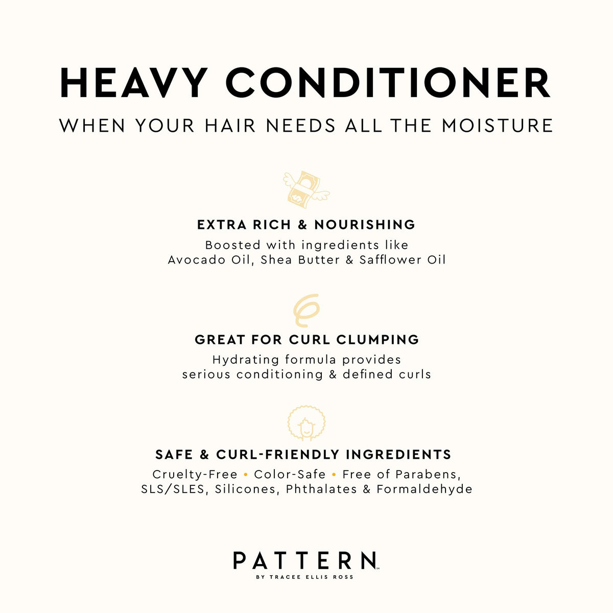 PATTERN heavy conditioner on hands detangling curls to reduce breakage