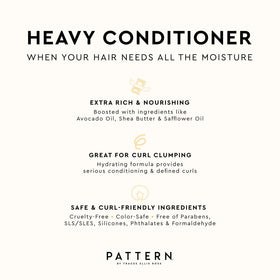 PATTERN heavy conditioner on hands detangling curls to reduce breakage