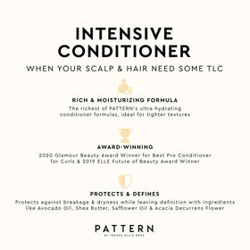 PATTERN ingredients label with shea butter avocado and vitamin E benefits