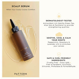 PATTERN scalp serum rosemary and peppermint close-up highlighting botanical ingredients and calming properties