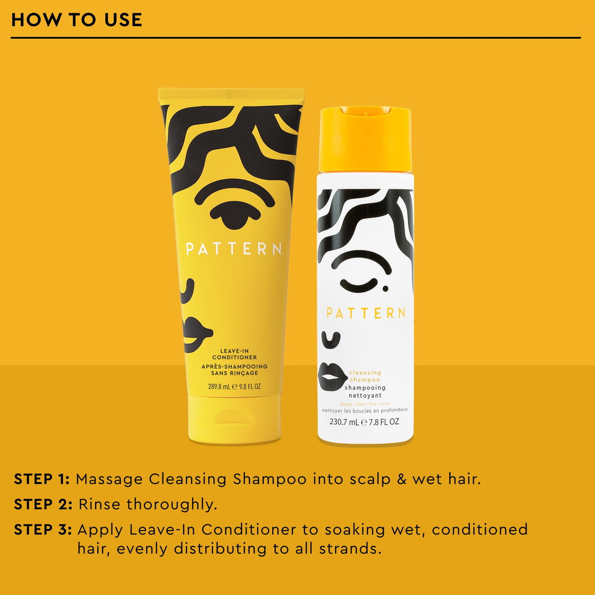 PATTERN cleansing shampoo lathering to remove buildup while protecting oils