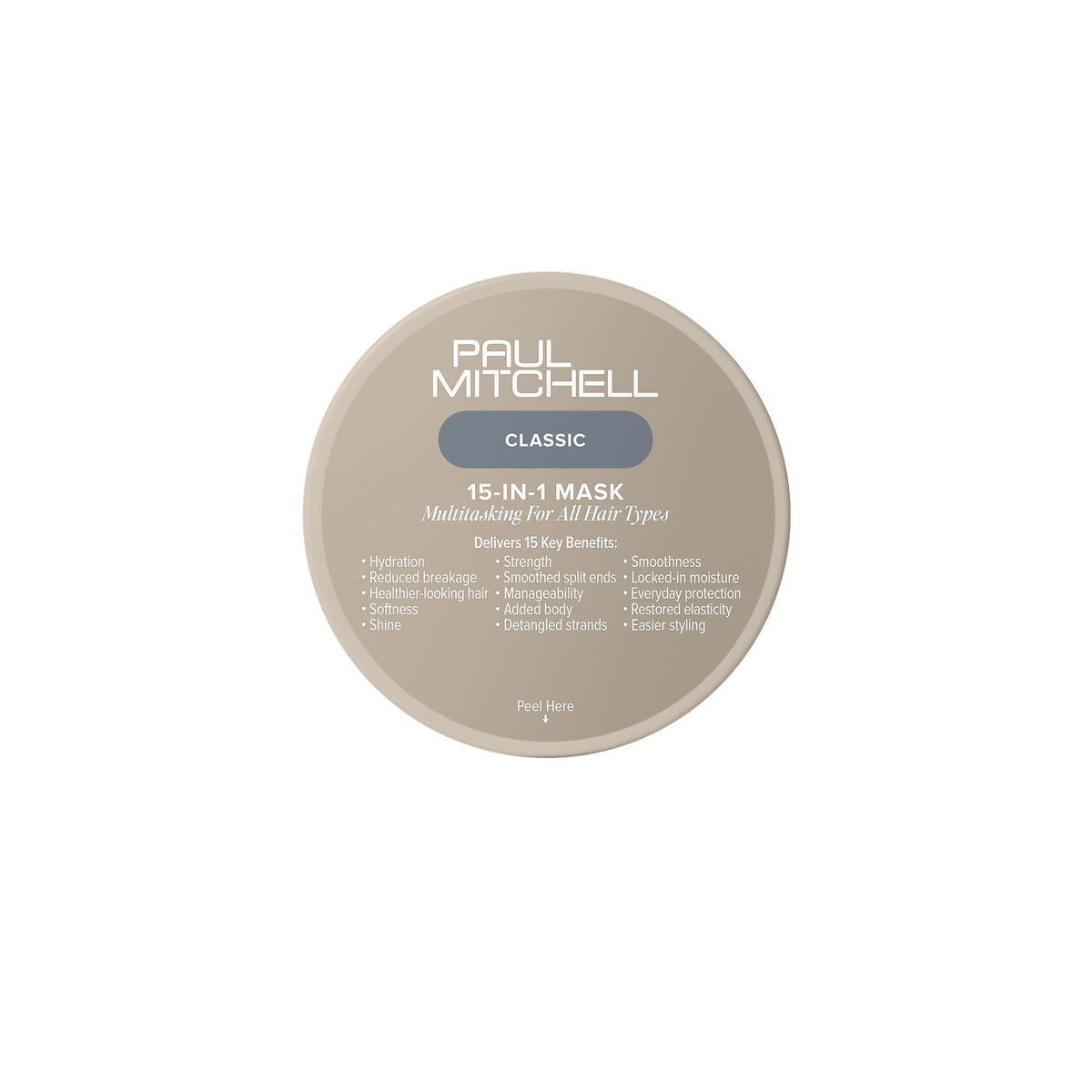 Paul Mitchell 15-In-1 Mask front jar showing branding and size, aids easy identification