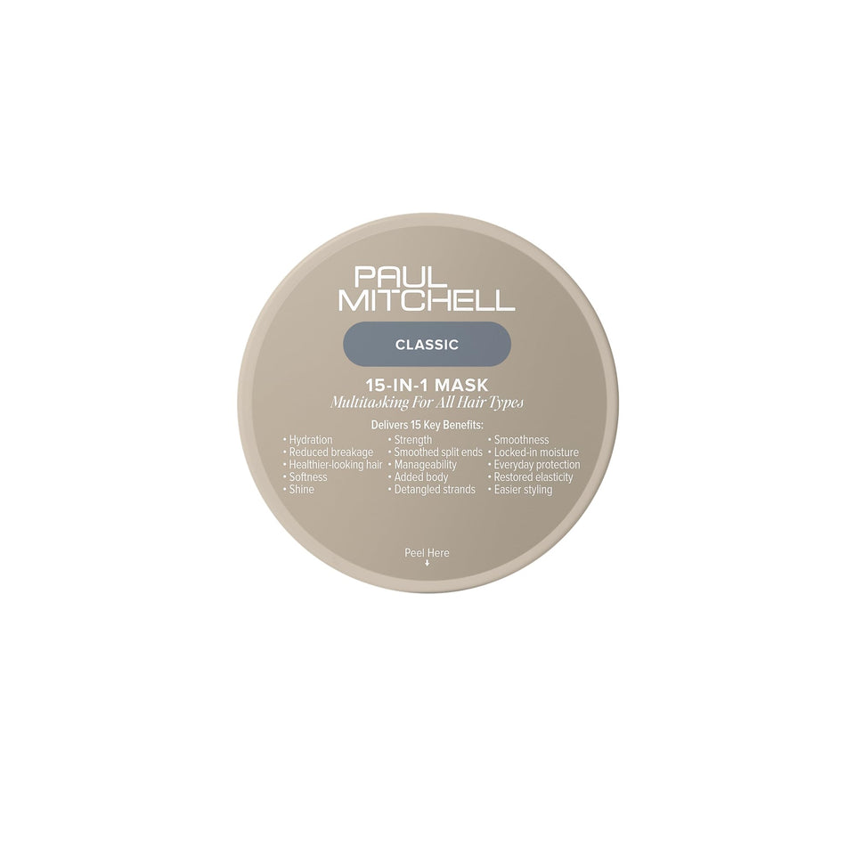 Paul Mitchell 15-In-1 Mask front jar showing branding and size, aids easy identification