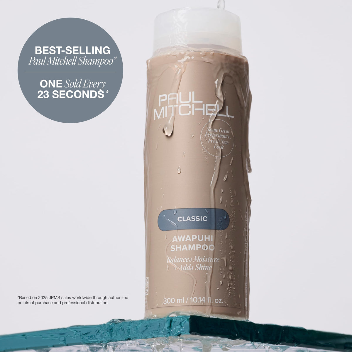 Paul Mitchell bottle on bath shelf suggesting everyday use