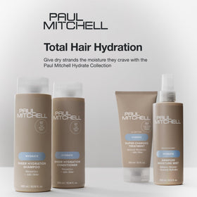 Paul Mitchell packaging close-up with recycle info, emphasizes sustainable PCR materials