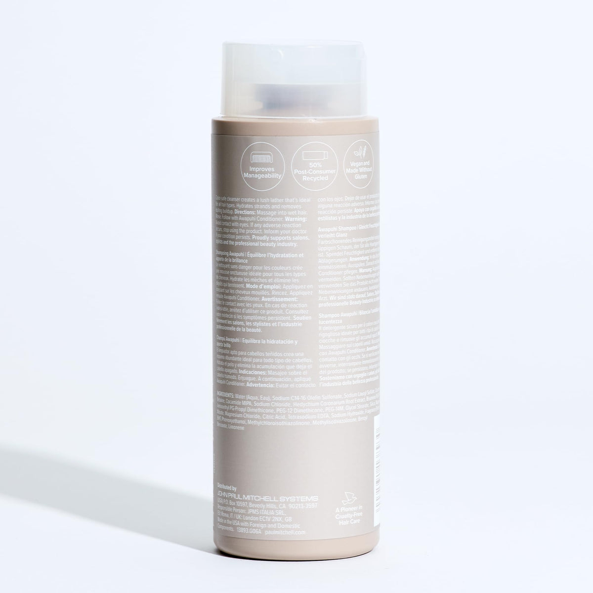 paul mitchell packaging detail showing PCR materials and eco-friendly benefit