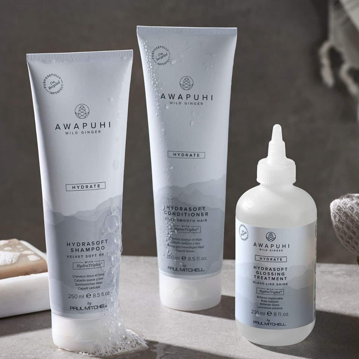 Paul Mitchell Awapuhi Wild Ginger 33.8 oz next to common items to show size