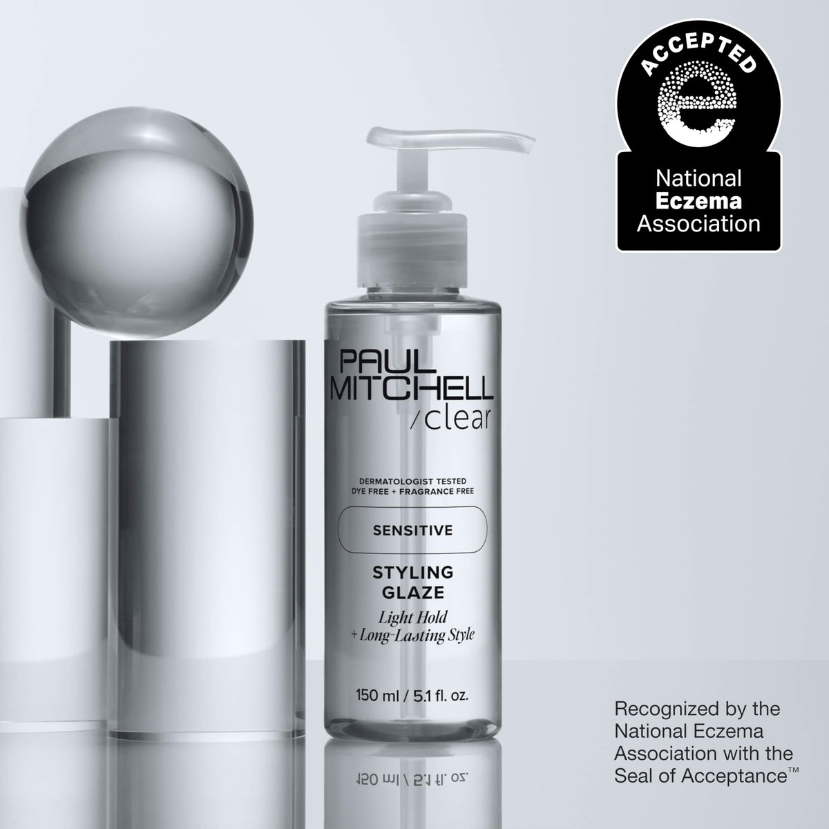 Paul Mitchell clear glaze label close-up showing simple ingredient list and N.E.A. seal