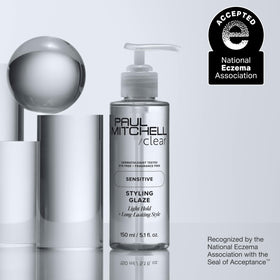Paul Mitchell clear glaze label close-up showing simple ingredient list and N.E.A. seal