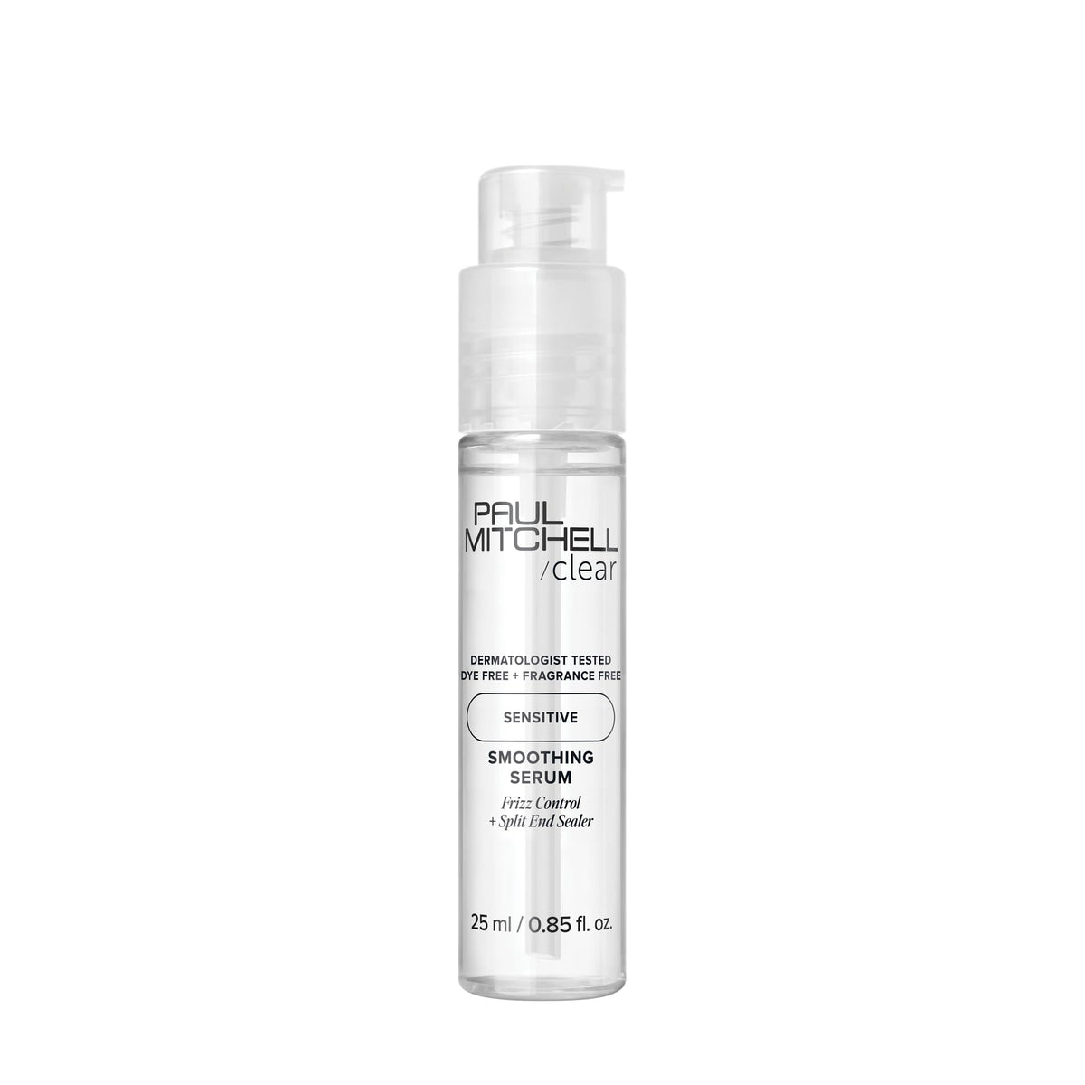 Paul Mitchell bottle front view showing clear smoothing serum and travel size benefit