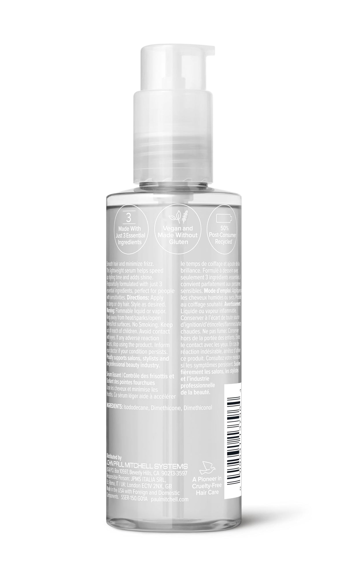 Paul Mitchell bottle with recycled label emphasizing eco-friendly packaging benefits