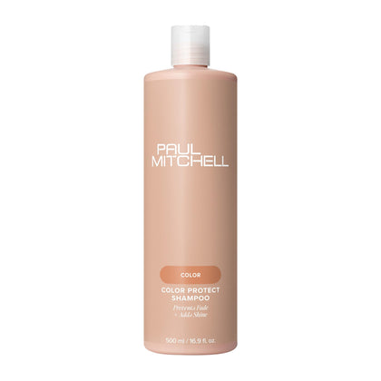 Paul Mitchell front bottle showing label and size, protects color and boosts shine