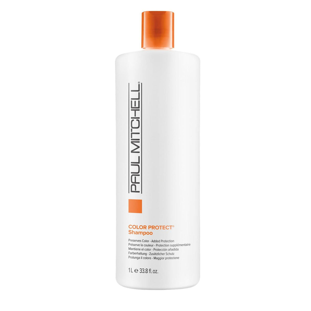 Paul Mitchell color protect shampoo front packaging showing size and brand benefits