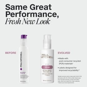 Paul Mitchell side label detail highlighting product claims and recyclable packaging information