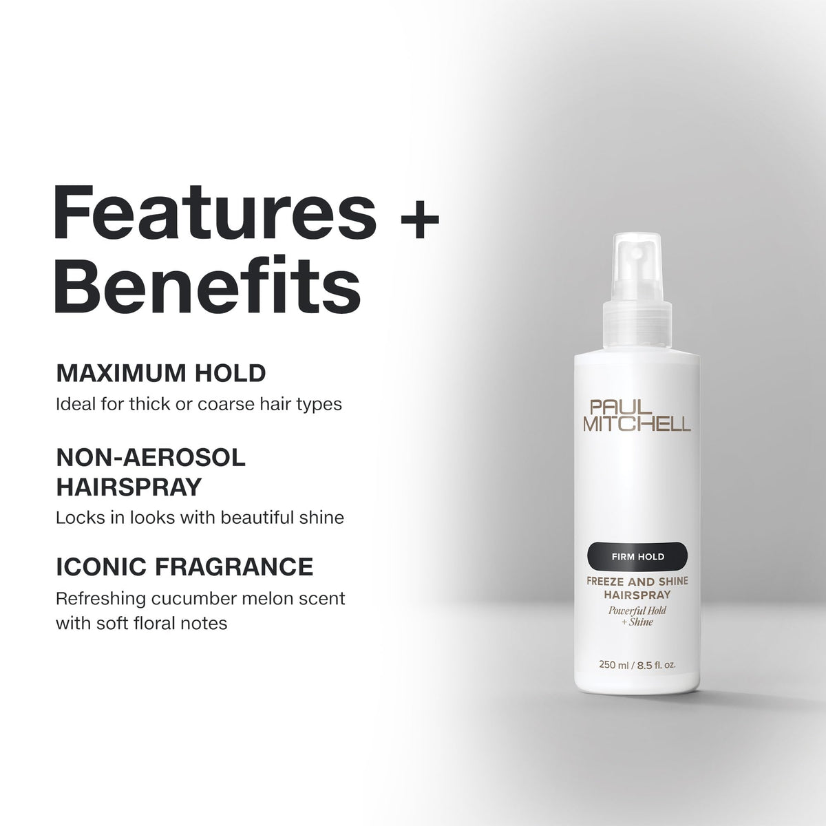 Paul Mitchell spray texture mid-air demonstrating fine mist and shine