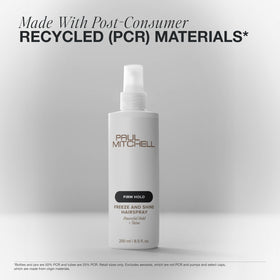 Paul Mitchell bottle with recycled-materials badge illustrating eco-focused packaging